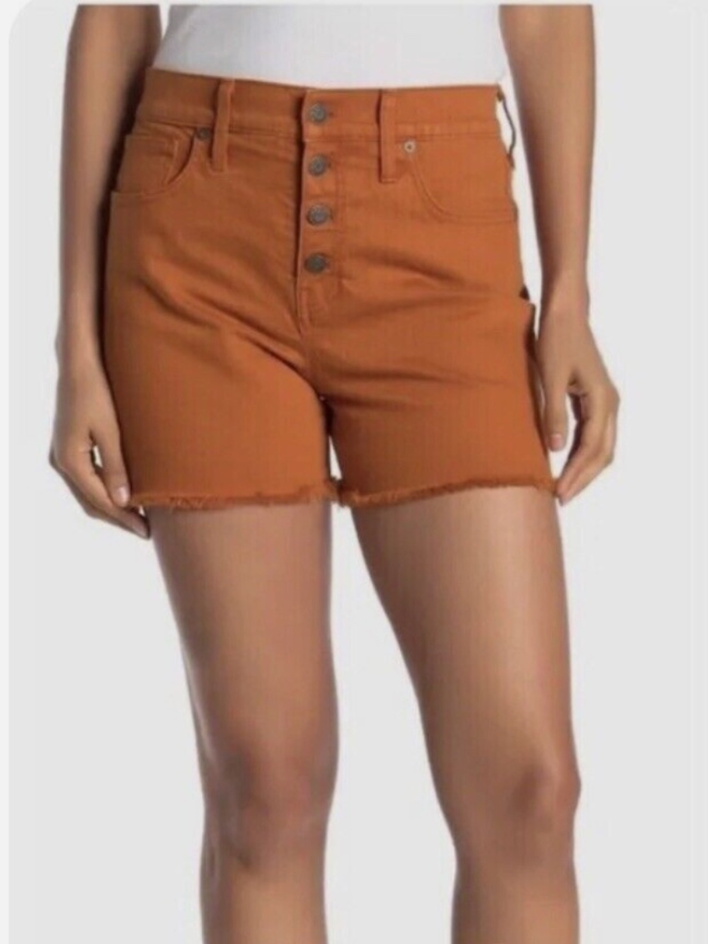 Madewell High Rise Button Fly Raw Hem Cotton Denim Shorts 28